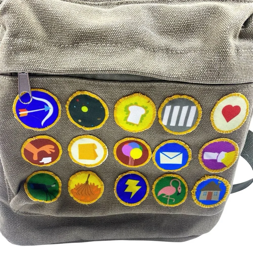 Disney Pixar Up Wilderness‎ Explorer Canvas Slouch SM Backpack Soft 13” Patches